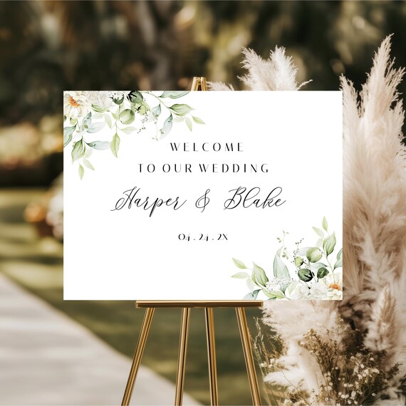 Floral Wedding Welcome Sign Template: Greenery Printable (24x18") Digital Download #whi