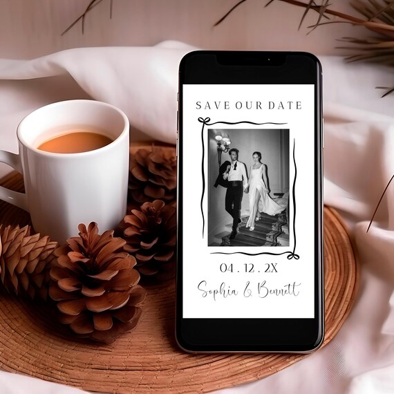 Modern Photo Save The Date Evite: Bow Ribbon Frame (Digital) Evite