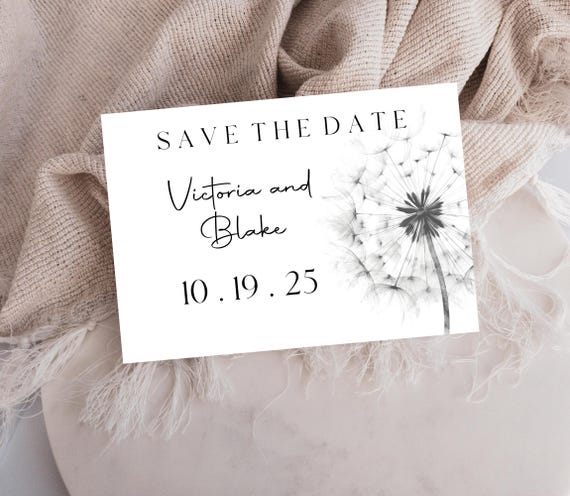 Dandelion Save The Date Card: Minimalist Wedding Invite (Printable Template)