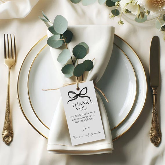 Black Bow Wedding Thank You Tag Template: Favor Tag, Editable Printable (Digital Download) #BELLA
