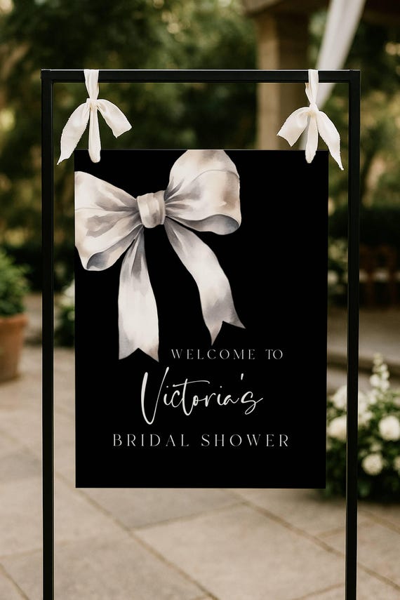Black Bow Bridal Shower Welcome Sign: Elegant Printable (Editable Digital Download) #blk
