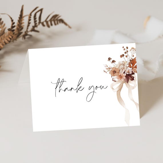 Autumn Floral Thank You Card Template: Boho Terracotta Tent fold & Flat(Editable Printable) #ffb