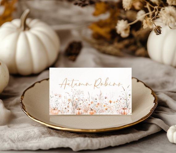 Fall Wildflower Place Card: Shower/Weddings Autumnal Name Cards  (Editable printable)  #fwp