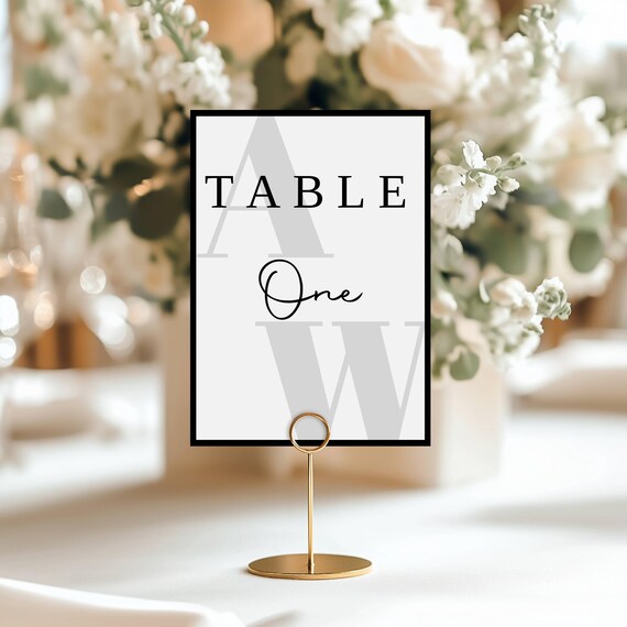 Modern Initial Wedding Table Number Sign Template (Digital Download) Editable Printable #init