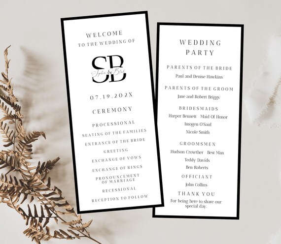 Minimalist Wedding Program Template: Editable Ceremony Card (Digital Download) Printable #SOPHIA