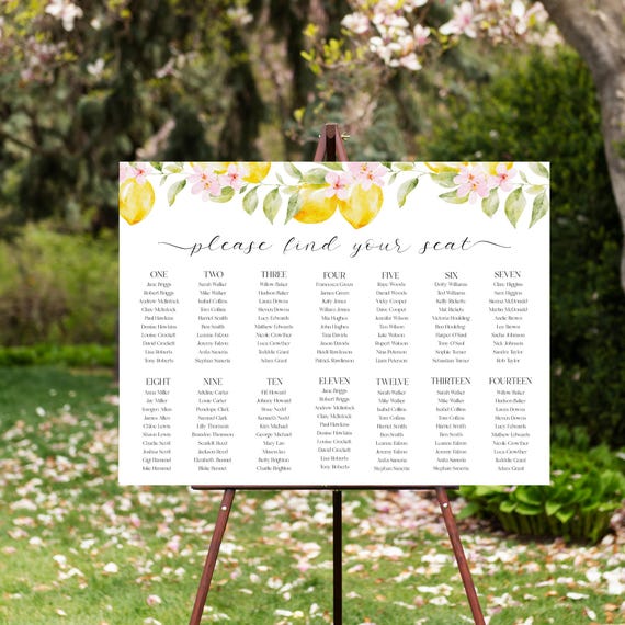 Lemons Wedding Seating Chart Sign: Sorrento Summer Theme (Editable Digital Download) Printable #lem