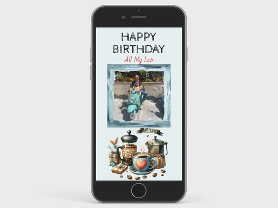 Personalized Photo Birthday E-Card: Coffee Lovers Design (Digital Download)