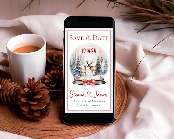 Christmas Wedding Save The Date Template: Snow Globe Evite (Digital)