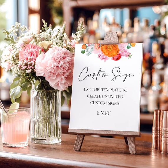 Floral Wedding Sign Template: Bold Summer Blooms, Editable 8x10 (Digital Download) Printable #ora