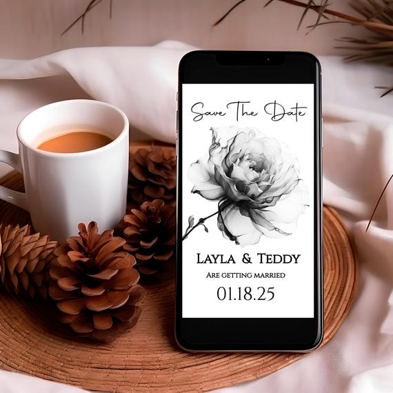 Black and White Rose Save the Date Evite: Editable Wedding Announcement