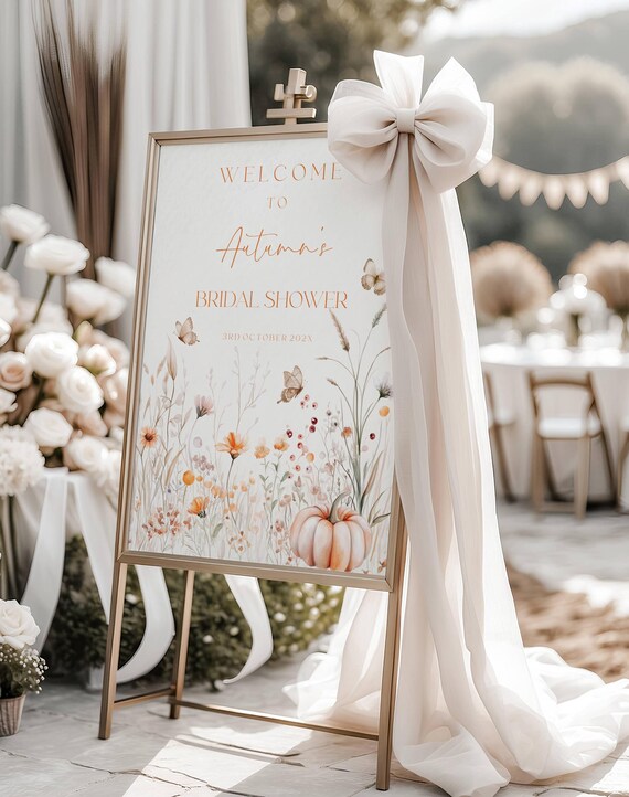 Fall Wildflower Bridal Shower Welcome Sign: Floral, Butterfly, (Editable printable) Instant Download #fwp
