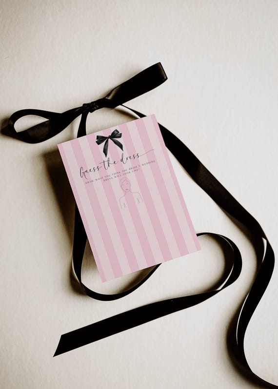 Guess The Dress Card, Bridal Shower Game, Pink Stripes, Bow (Editable Printable) Digital #vss