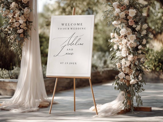 Modern Wedding Welcome Sign Template: Minimalist Printable (18x24 & 24x36in, Digital Download #ADELINE