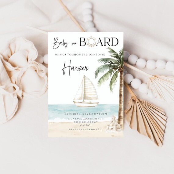 Coastal Baby Shower Invitation Template: Ocean Baby On Board (Digital Editable) #Dob