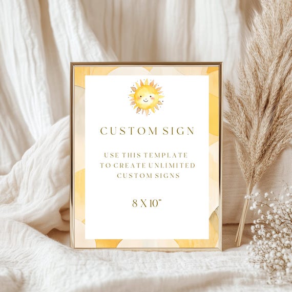 Boho Sunshine Baby Shower Sign Template: Custom Party Sign (Digital Download) Printable #ros