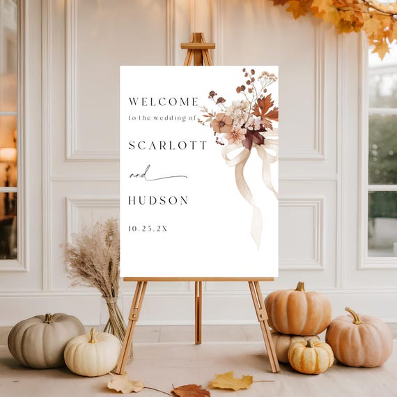 Fall Wedding Welcome Sign Template: Autumn Florals, Boho Terracotta (Printable, Editable, Digital Download) #ffb