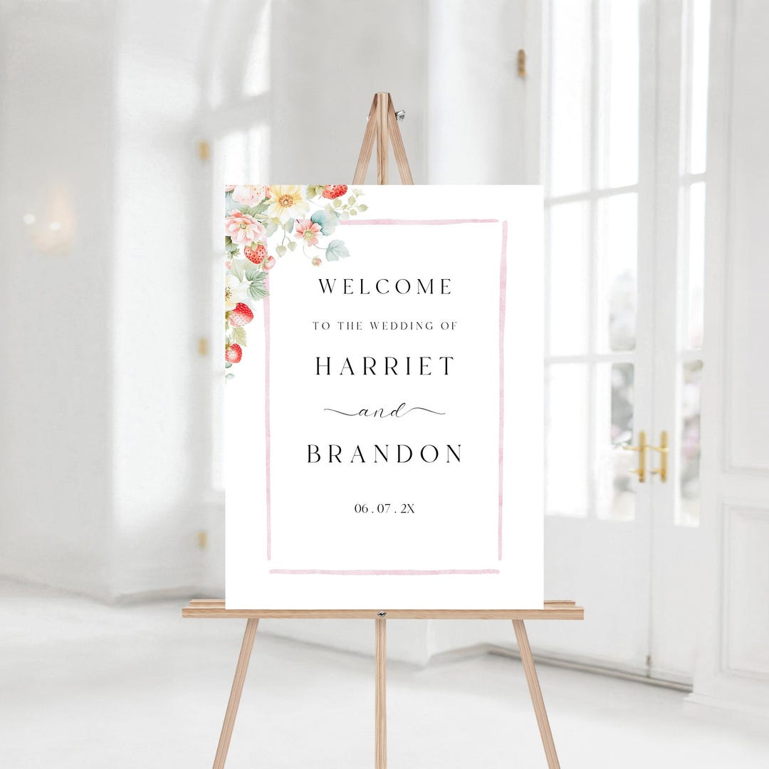 Strawberries Wedding Welcome Sign Template, Summer Wild Strawberries ...