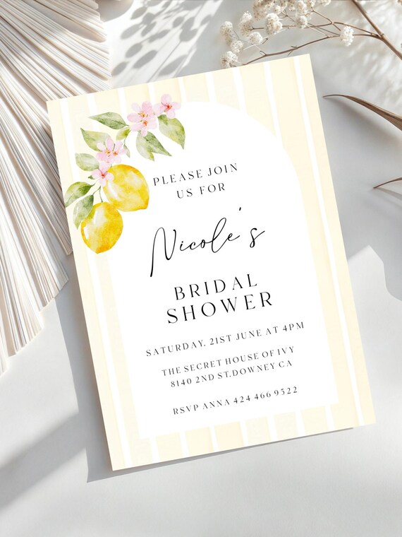 Lemon Bridal Shower Invitation Template: Pink Blossom Printable (Digital Download) #lem