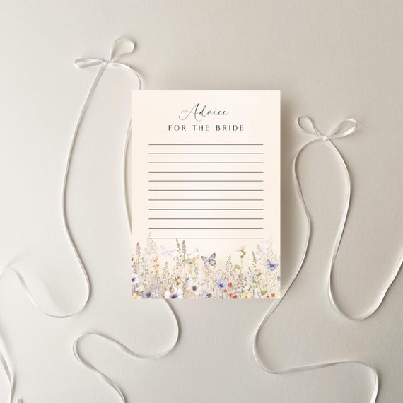 Wildflower Advice For The Bride, Bridal Shower Game, Floral (Editable Printable) Digital #dwf