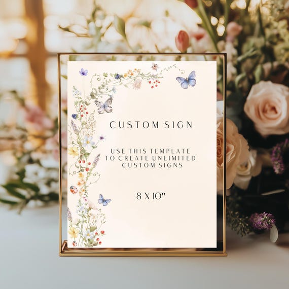 Wildflower Custom Sign Template: Beige Watercolor Floral (Digital Download, 8x10" Printable Sign) #dwf