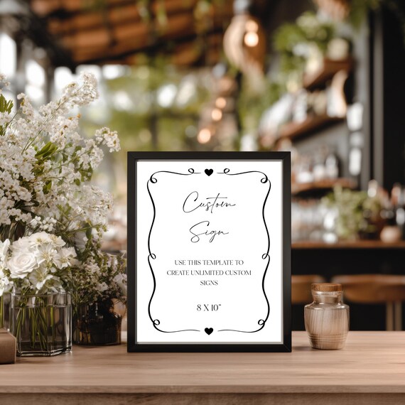 Minimalist Wedding Sign Template: Elegant Heart Border, Editable  (Digital Download) #min