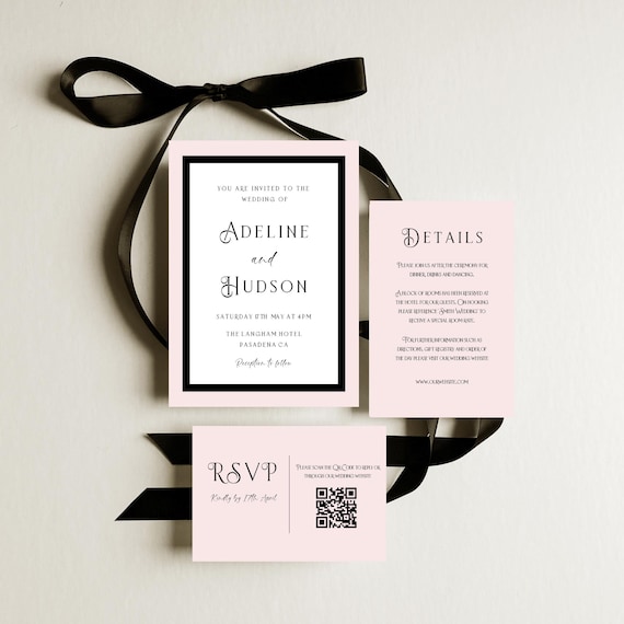 Black and Blush Wedding Invitation Suite: Elegant Printable Template (Editable Digital Download) #pnb