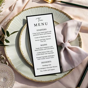 Modernes Hochzeitsmenü Vorlage: Schwarz Weiß Minimalistisch (Digitaler Download) Bearbeitbar #init