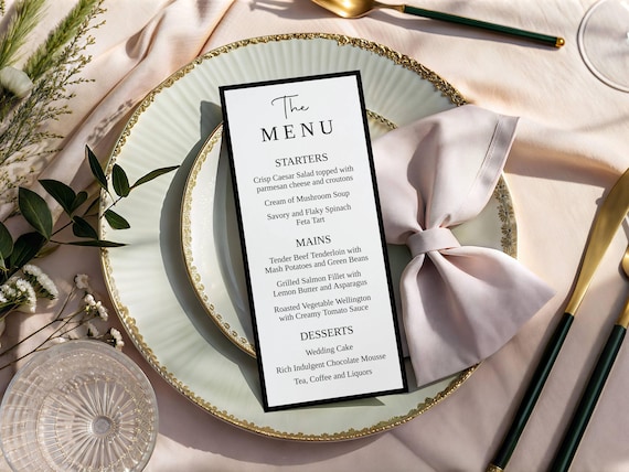 Modern Wedding Menu Template: Black and White Minimalist (Digital Download) Editable #init
