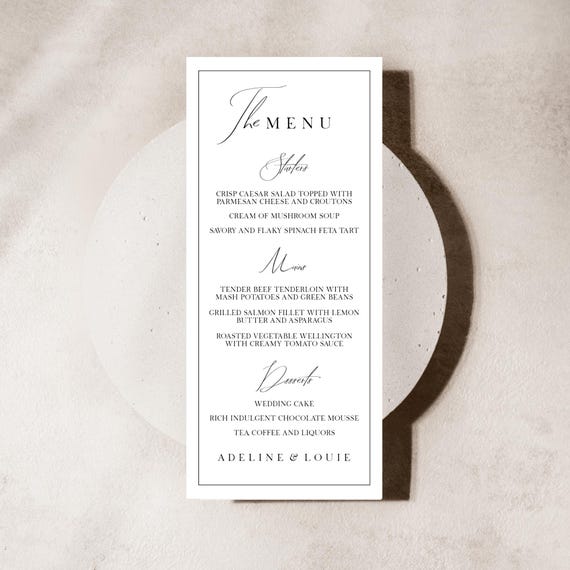 Minimalist Wedding Menu Template: Printable Dinner Menu (Digital Download) #ADELINE