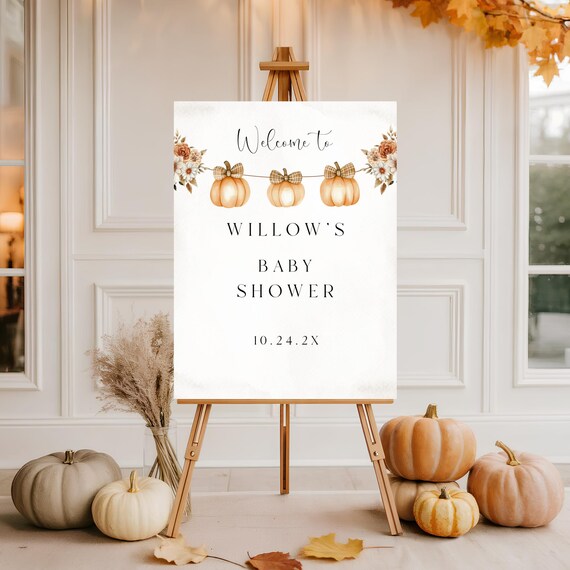 Boho Fall Baby Shower Welcome Sign: Little Pumpkin Floral (Printable Template, 18x24") #bfb