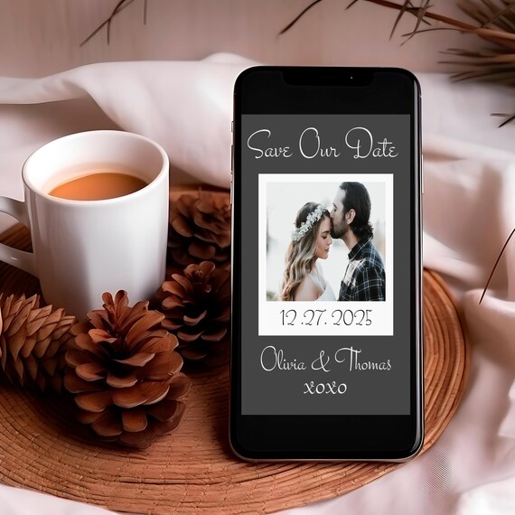 Modern Polaroid Save the Date Evite: Dark Photo Template (Digital Download)