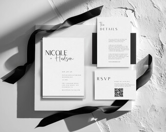 Minimalist Wedding Invitation Suite: Modern Black and White Design (Editable,Printable Template) #scr