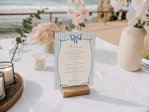 Blue Striped Menu Card, Coastal Wedding/Shower Table Menu (Editable Printable) Instant Download #vtb