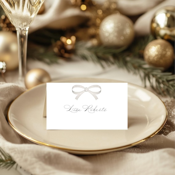Pearl Bow Wedding Place Card Template: Elegant Script (DIY Digital Download) Printable #sbb