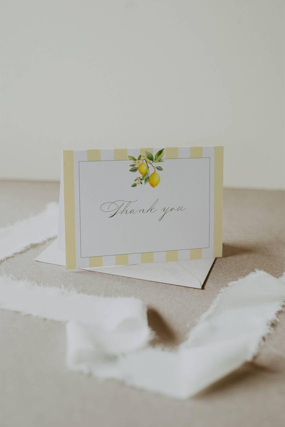 Lemons Thank You Card Template, Coastal, Striped, Mediterranean ( Editable Printable ) Digital #lgs