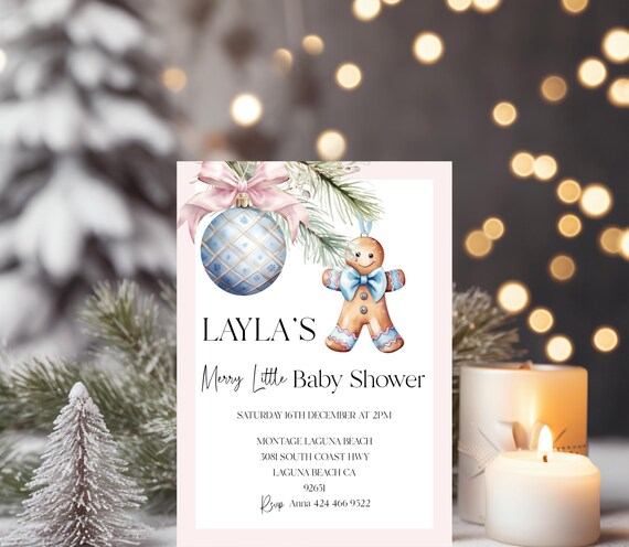 Gingerbread Man Christmas Baby Shower Invitation (Digital Download)