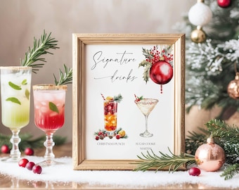 Szablon znaku z napojami świątecznymi: świąteczne menu koktajli (do pobrania w wersji cyfrowej) Edytowalne koktajle