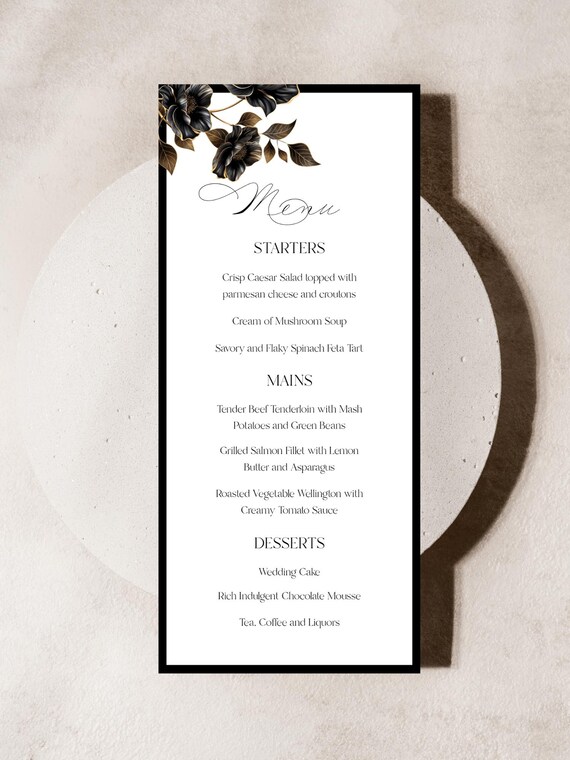 Black Magnolia Wedding Menu Template: Elegant Floral Printable (Digital Download) Editable #mag