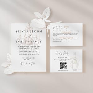 Modern Chandelier Wedding Invitation Set: Black & White, QR Code (Editable Printable Template)