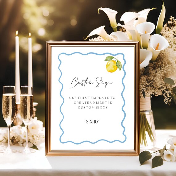 Modern Lemons Wedding Sign Template: Sorrento Shower Decor (Digital Download, 8x10in