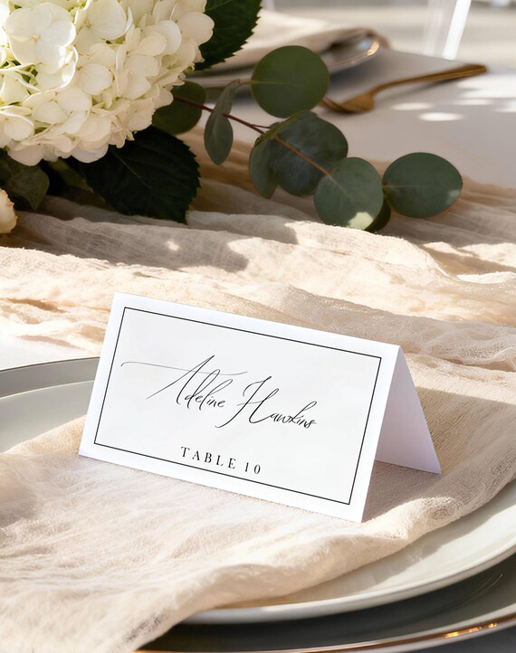Modern Border Wedding Place Card Template: Minimalist Folded Design (Printable, Editable) #ADELINE