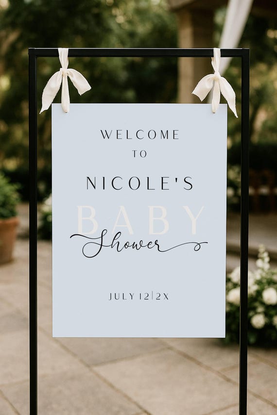 Modern Blue Baby Shower Welcome Sign : Minimalist, Boy ( Editable Printable ) Instant Download