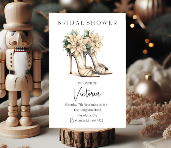 Christmas Bridal Shower Invitation: Floral Poinsettia Design (Digital Download, 5x7" Template)