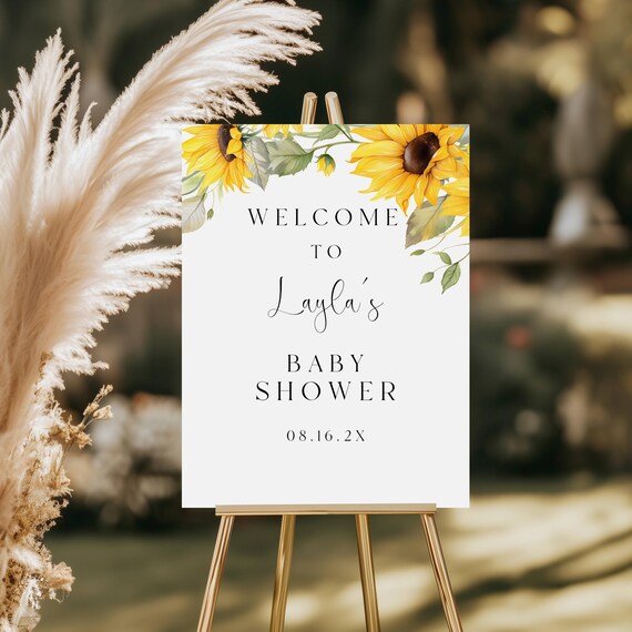 Sunflower Baby Shower Welcome Sign: Gender Neutral, Editable Template (18x24" Printable) #ssf