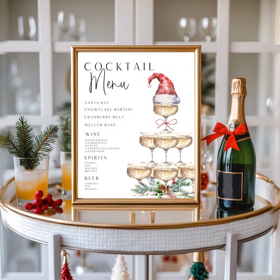 Christmas Cocktail Menu Template: Festive Holiday Bar Sign (Editable, Printable Digital Download)