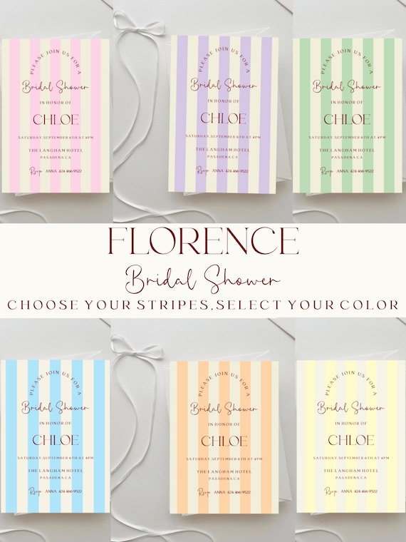 Modern Striped Bridal Shower Invitation Template: Colorful, Coastal (Digital Download) Editable Printable #FLORENCE