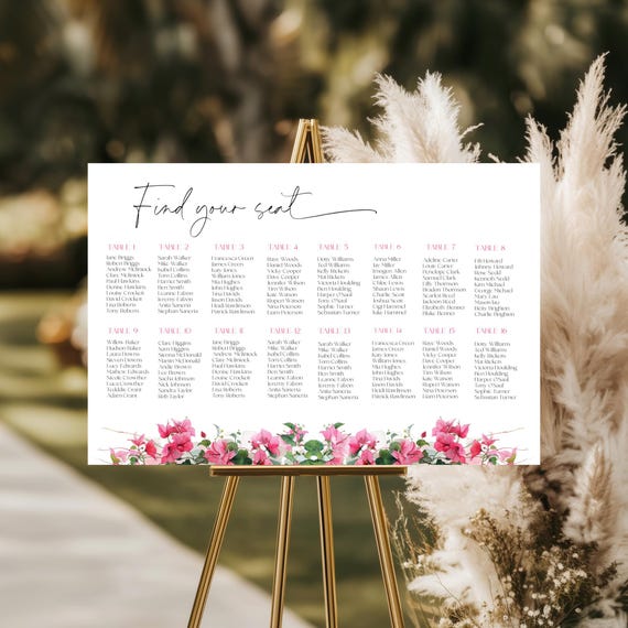 Bougainvillea Wedding Seating Chart Template: Printable Wildflower Sign (24x36in, Digital Download) #bgv