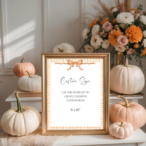 Fall Pumpkin Baby Shower Sign: Gingham Bow Template (Digital Download) #fcs