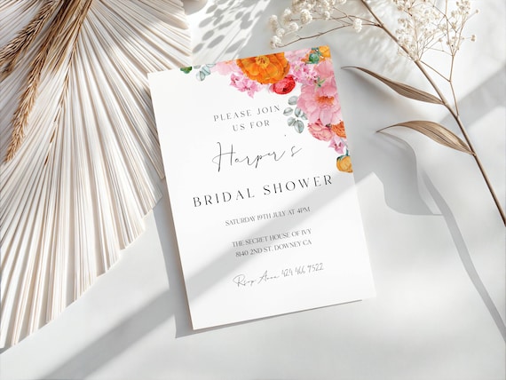 Floral Bridal Shower Invitation Template: Bright Summer Blooms (Editable Digital Download) Printable #ora