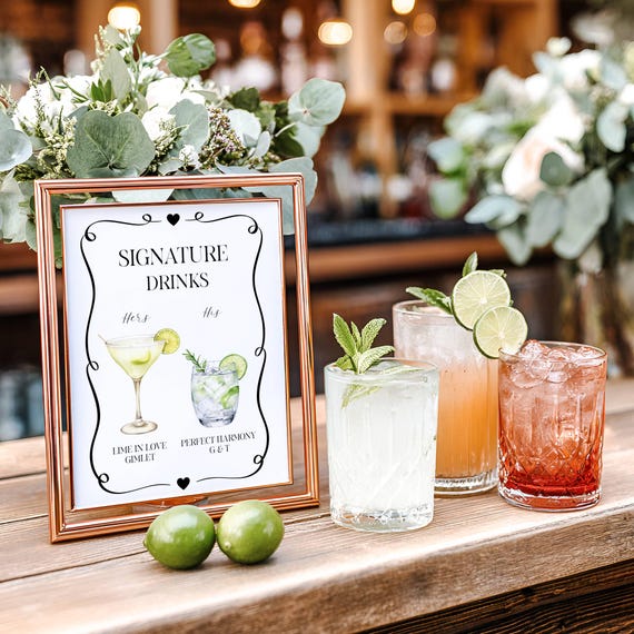 Modern Signature Drinks Sign: Minimalist Wedding Editable Cocktail Menu (Digital Download) #min